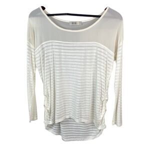 Sis Sis White Sheer Striped Long Sleeve Shirt Women's Size Medium
